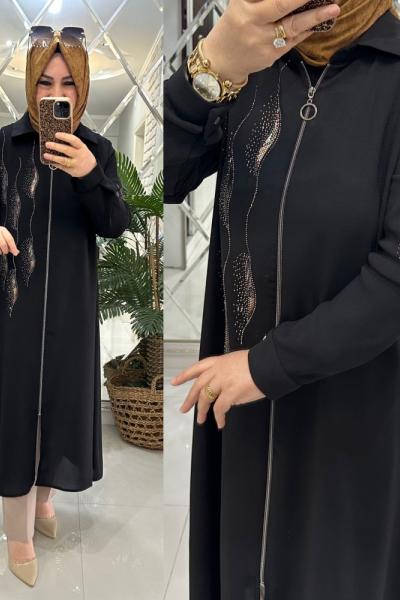 Esme kap kumlu krep kumaş siyah