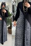 Eyşan elbise leopar desenli beliz kumaş siyah/beyaz