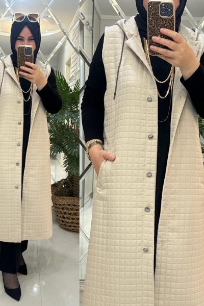 Eza yelek kapitone kumaş krem