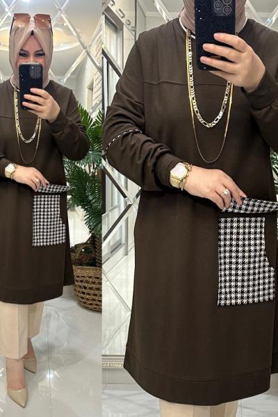 Ezgi tunik örme/krep penye kumaş kahve