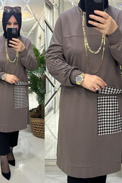 Ezgi tunik örme/krep penye kumaş vizon