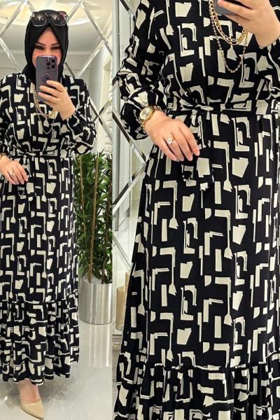 Ferda pamuklu viskon elbise siyah/taş