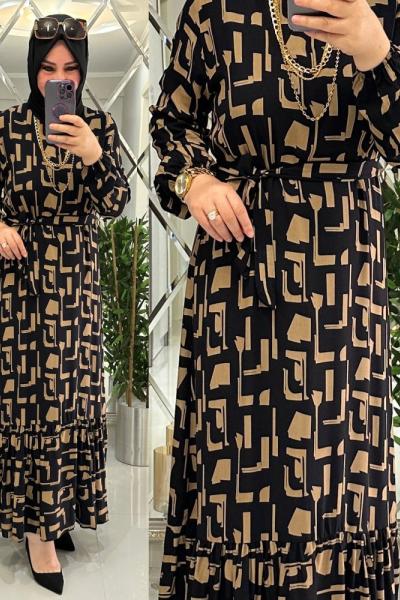 Ferda pamuklu viskon elbise siyah/latte