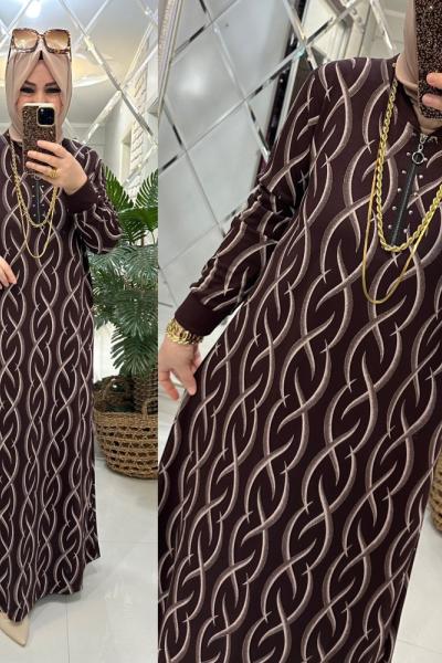 Feride elbise örme penye kumaş kahve