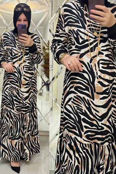 Feyza elbise bürümcük kumaş zebralı