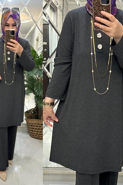 Gamze takım ipek triko füme