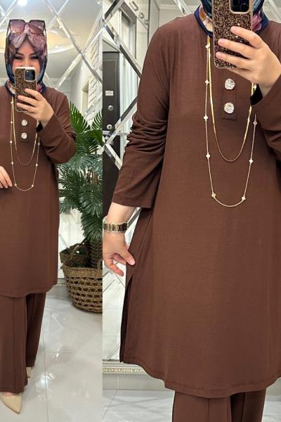 Gamze takım ipek triko kahve