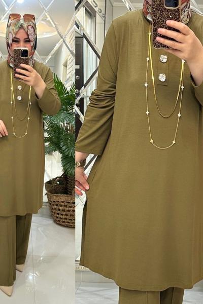 Gamze takım ipek triko yeşil