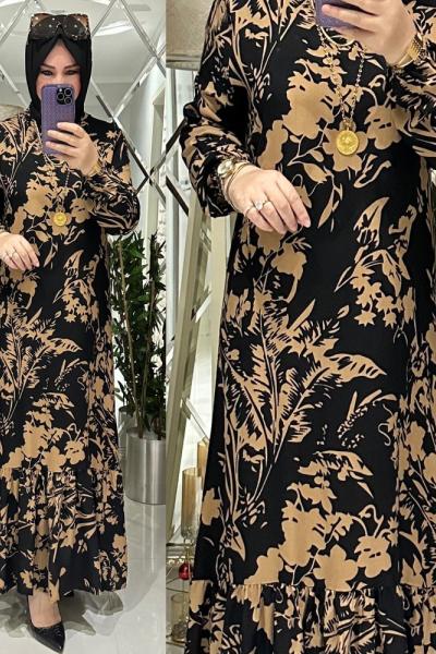 Gökçe elbise pamuklu viskon siyah/kahve