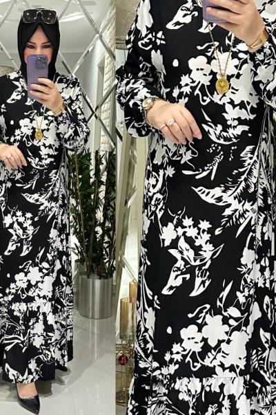 Gökçe elbise pamuklu viskon siyah/beyaz