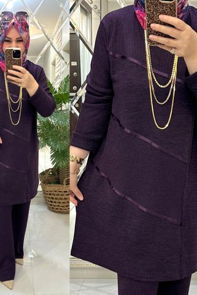 Gönül takım fitilli triko mürdüm