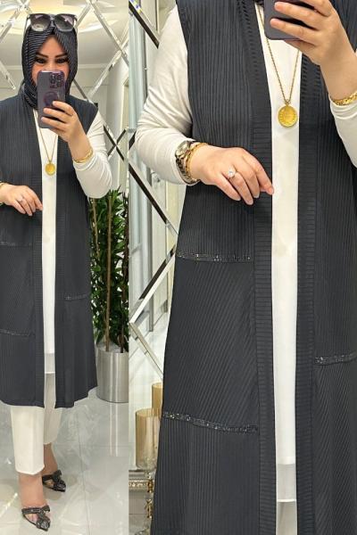 Gül fitilli sandy yelek gri