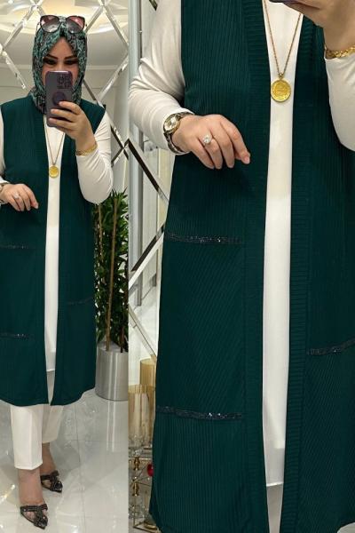 Gül fitilli sandy yelek zümrüt