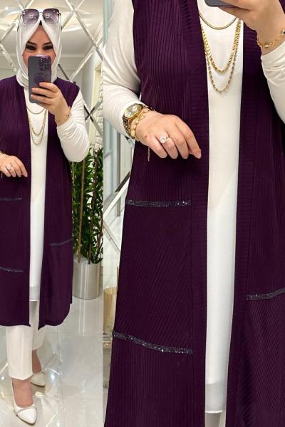 Gül fitilli sandy yelek mürdüm