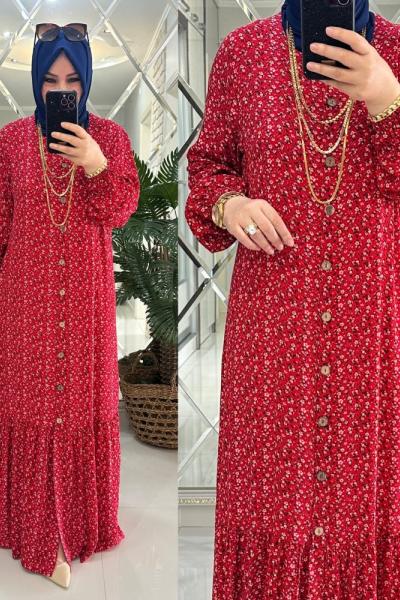 Gülşah elbise viskon kumaş kırmızı