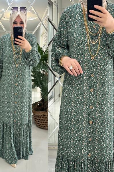 Gülşah elbise viskon kumaş yeşil