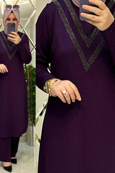 Gülşah iki iplik penye takım mor