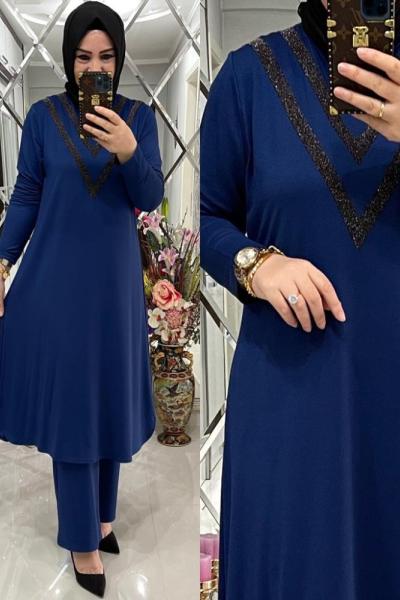 Gülşah iki iplik penye takım mavi