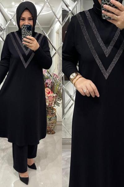 Gülşah iki iplik penye takım siyah