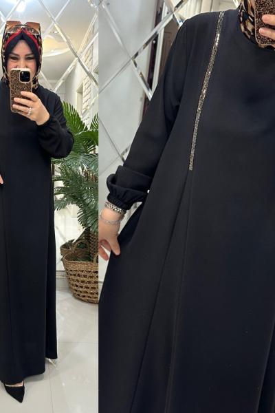 Gülşen elbise kumlu krep kumaş siyah