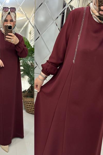 Gülşen elbise kumlu krep kumaş bordo