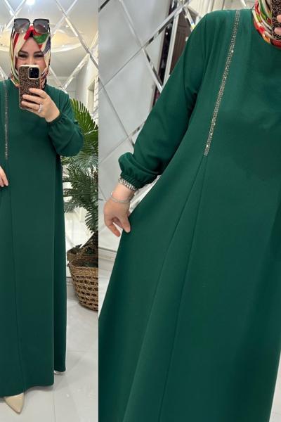 Gülşen elbise kumlu krep kumaş yeşil