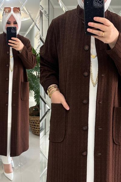 Gurur manto kadife dokulu kumaş koyu/kahve