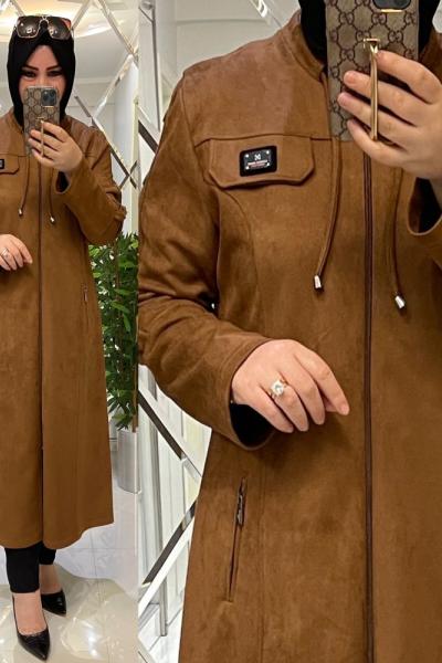 Hakim yaka armalı süet kap kahve