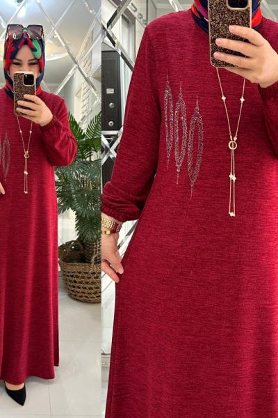 Hande elbise yumoş triko bordo