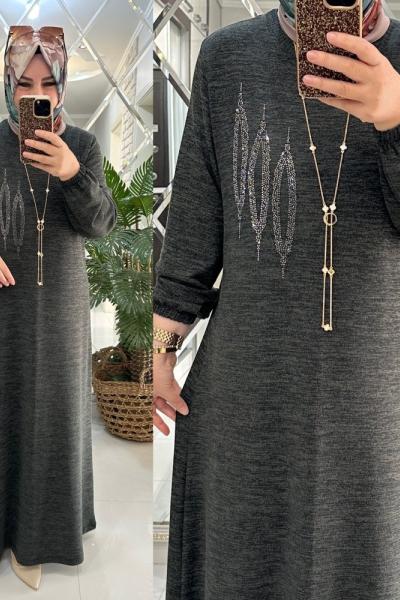 Hande elbise yumoş triko füme