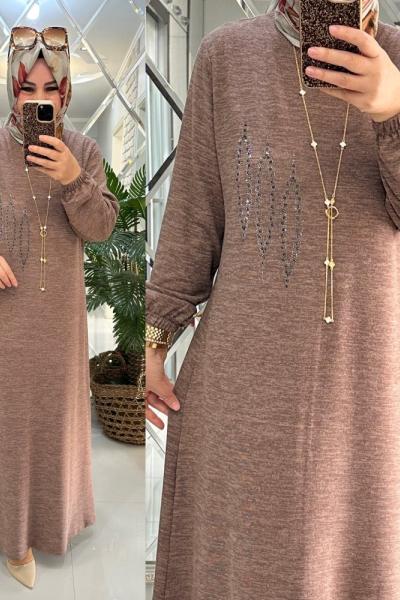 Hande elbise yumoş triko sütlükahve