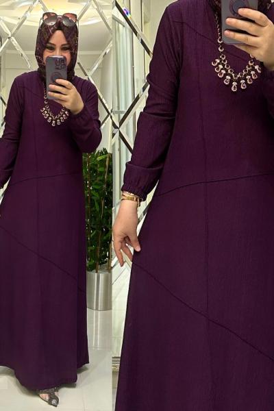 Hanım bürümcük kumaş elbise mor