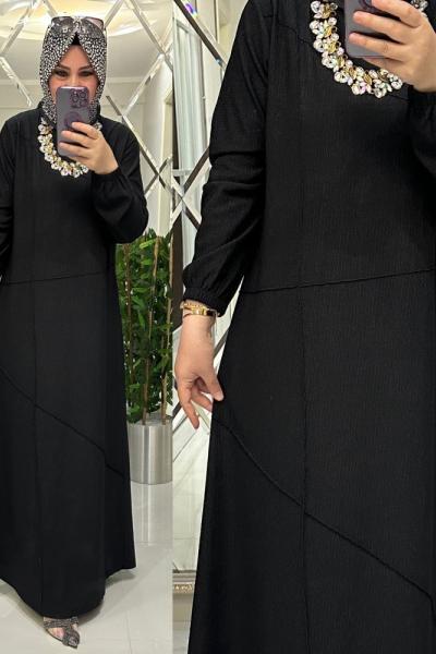 Hanım bürümcük kumaş elbise siyah