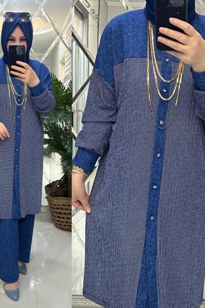 Havva takım bürümcük kumaş mavi