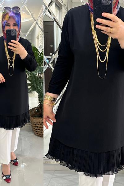 Hazel tunik sandy kumaş şifonlu fırfırlı siyah