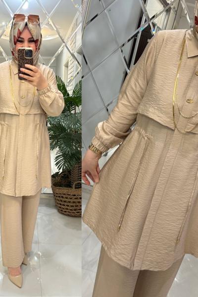 Hira takım saten qupra kumaş krem