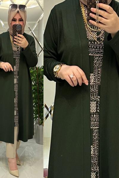 Hırka içtunik ikili takım örme krep haki