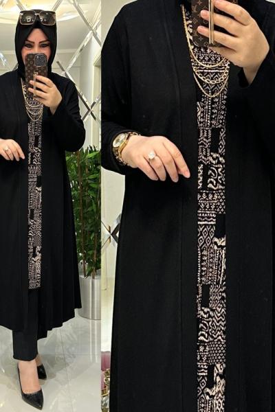 Hırka içtunik ikili takım örme krep siyah