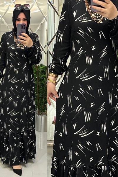 Hüma Çapraz Desen Bürümcük Elbise Siyah