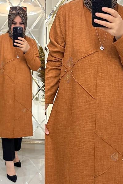 Hüsna tunik keten kumaş hardal
