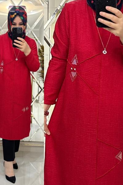 Hüsna tunik keten kumaş kırmızı