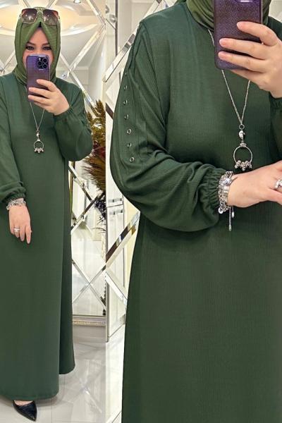 İkra elbise fitilli penye kumaş haki