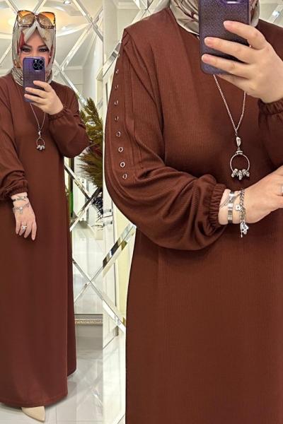 İkra elbise fitilli penye kumaş tarçın