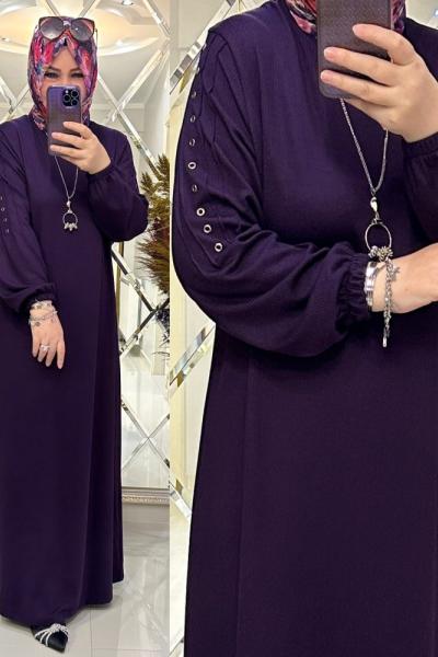 İkra elbise fitilli penye kumaş mor