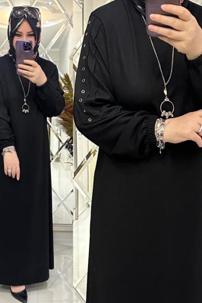 İkra elbise fitilli penye kumaş siyah