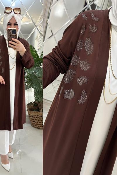 İnci hırka ipek penye kumaş kahve