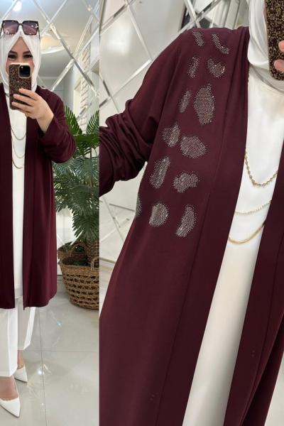 İnci hırka ipek penye kumaş bordo