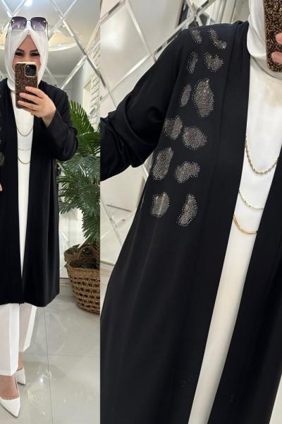 İnci hırka ipek penye kumaş siyah