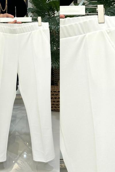 Kalem pantolon scuba krep kumaş beyaz