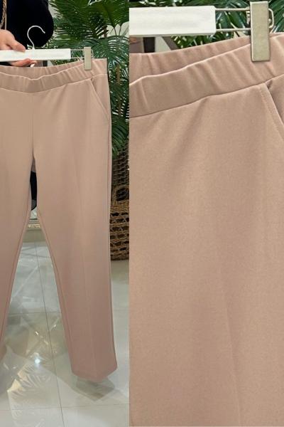 Kalem pantolon scuba krep kumaş vizon